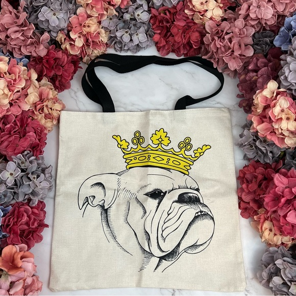 Eco-Friendly Crowned King English Bulldog Folding Tote Bag - Picture 2 of 13